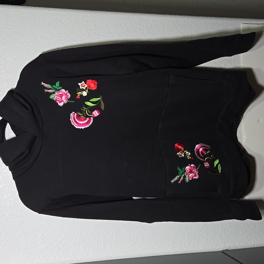 Embroidered Floral Patch Handmade Hoodie NWOT